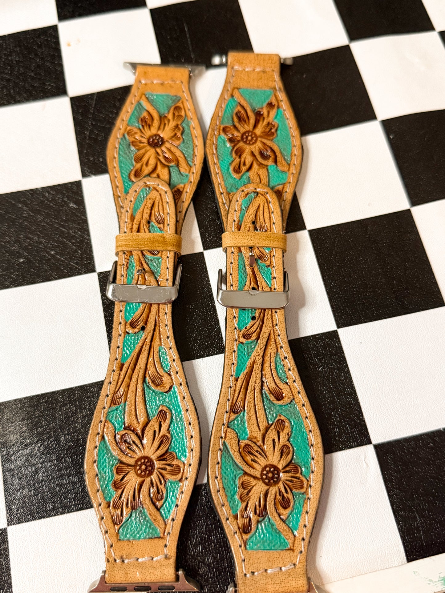 Tooled leather Apple Watch band