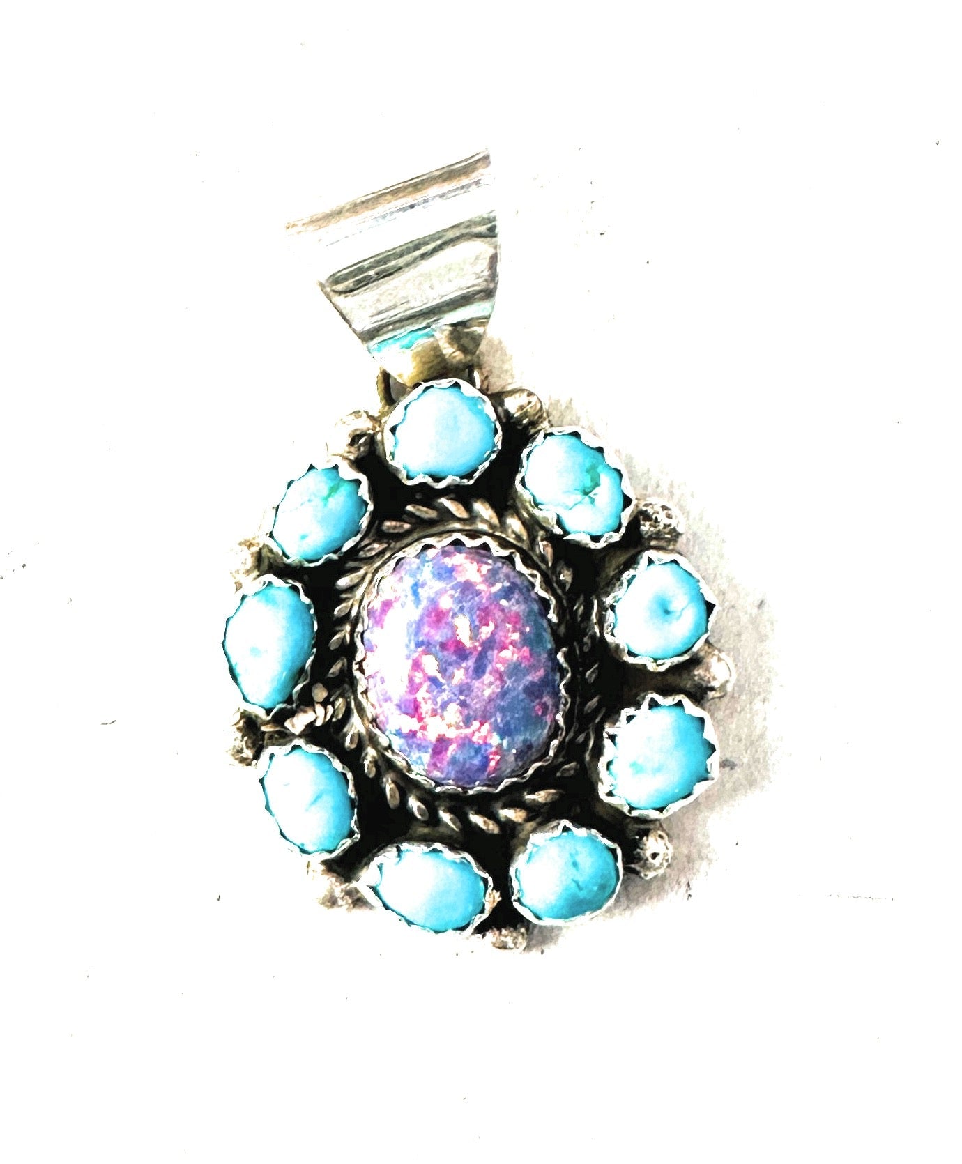 Navajo Turquoise, Opal & Sterling Silver Cluster Pendant