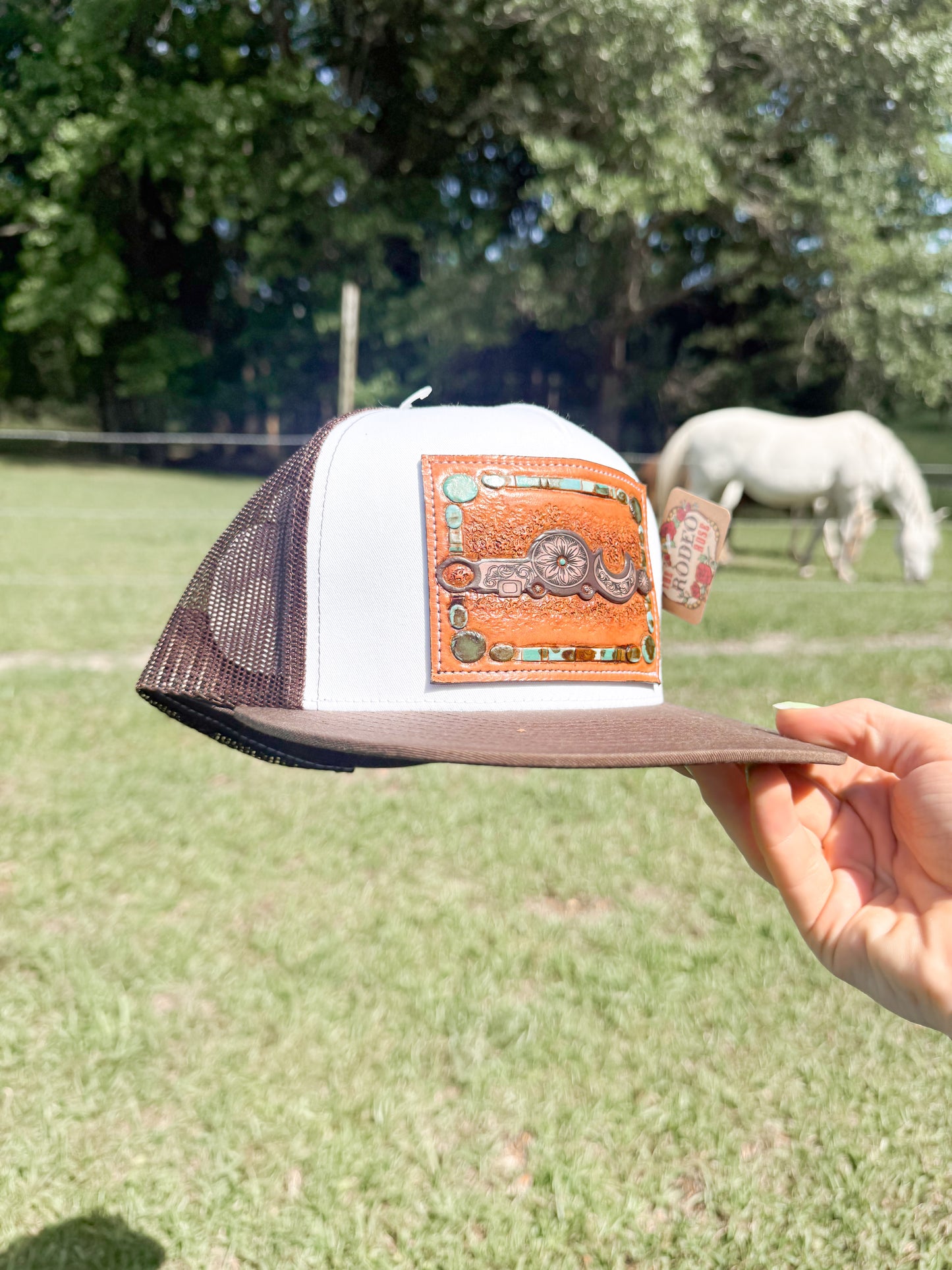 Bridle Bit Tooled Leather Trucker Cap Cowgirl Cowboy Western Rodeo