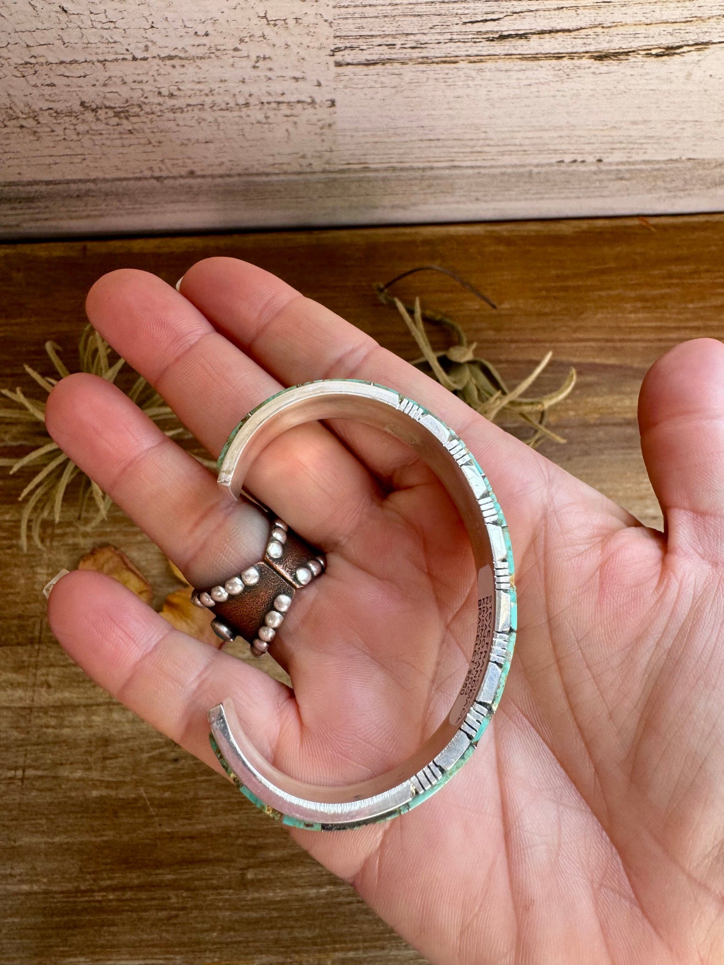 Cuff Bracelet – Green Kingman Turquoise – Sterling Silver – SF Stamp by Steve Francisco, Navajo Artist