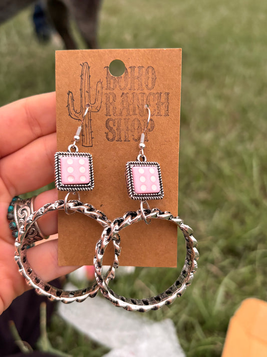 Pink lady dice dangle earrings