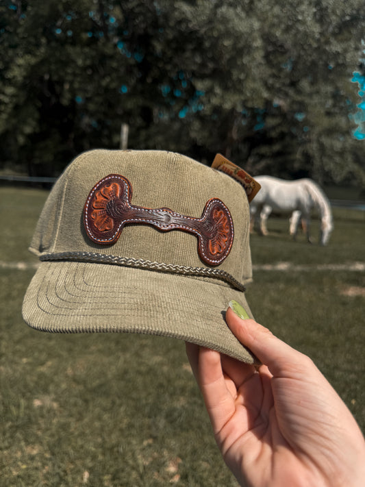 Hand Tooled Leather Snaffle Bit Cap: Green