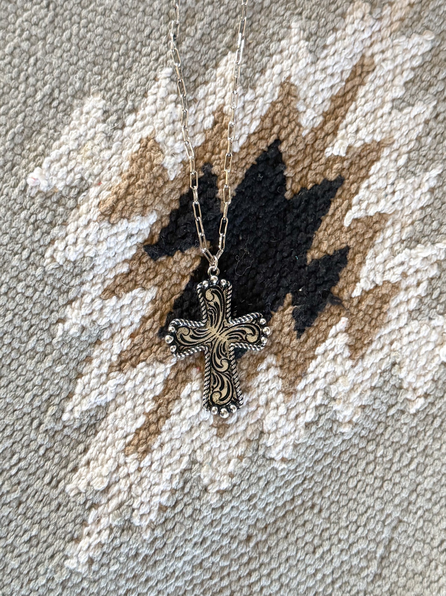 Western Etched Cross Necklace