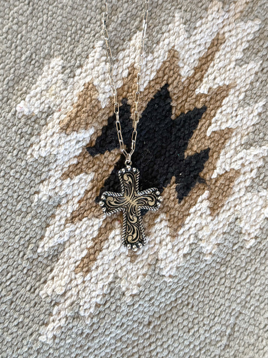 Western Etched Cross Necklace