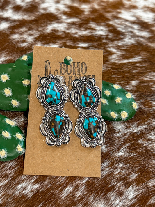 Western Double Teardrop Stone Earrings
