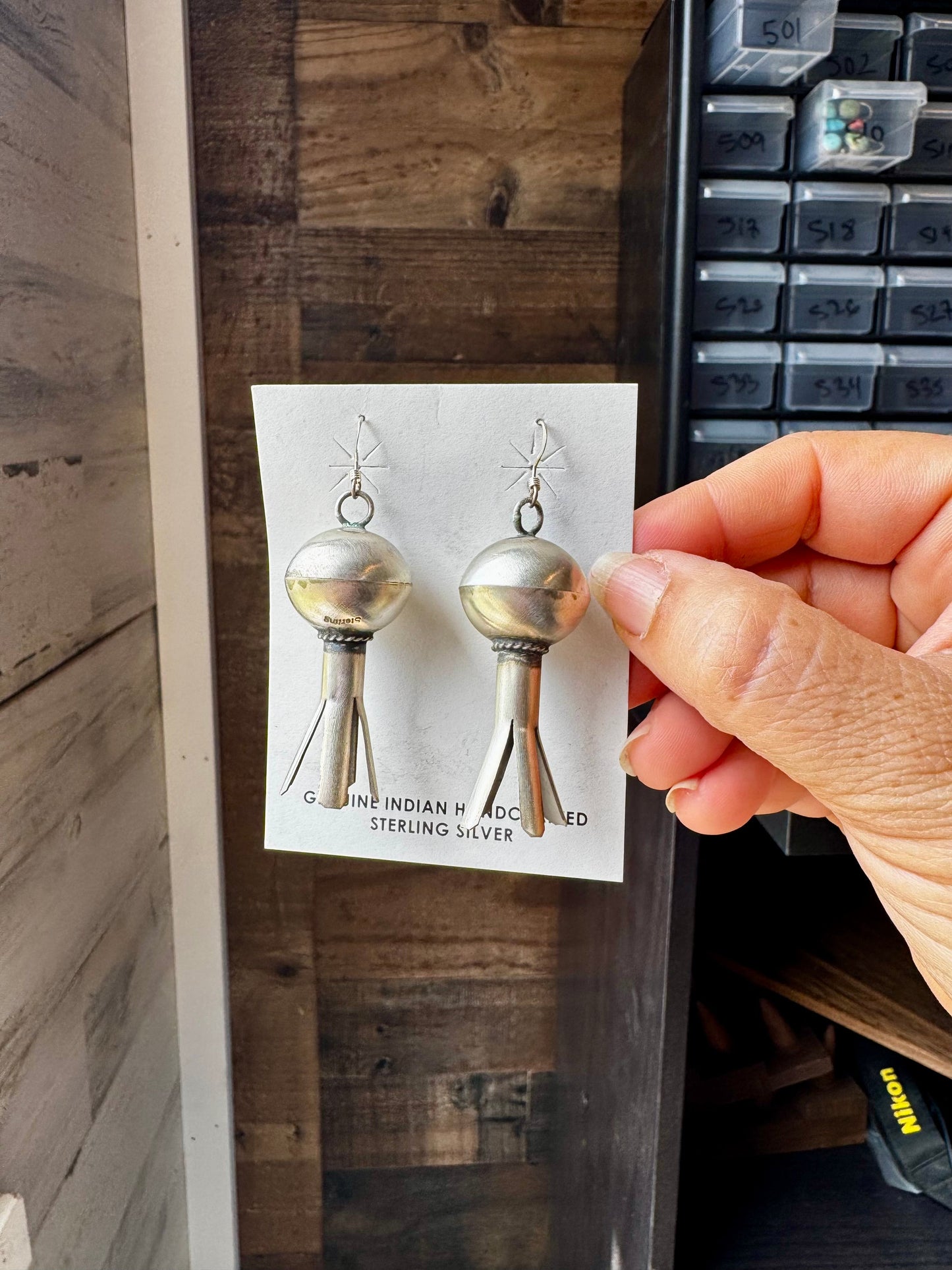 Sterling Silver Blossom Earrings – Native Made, Stamp MS, 2.5" Dangle