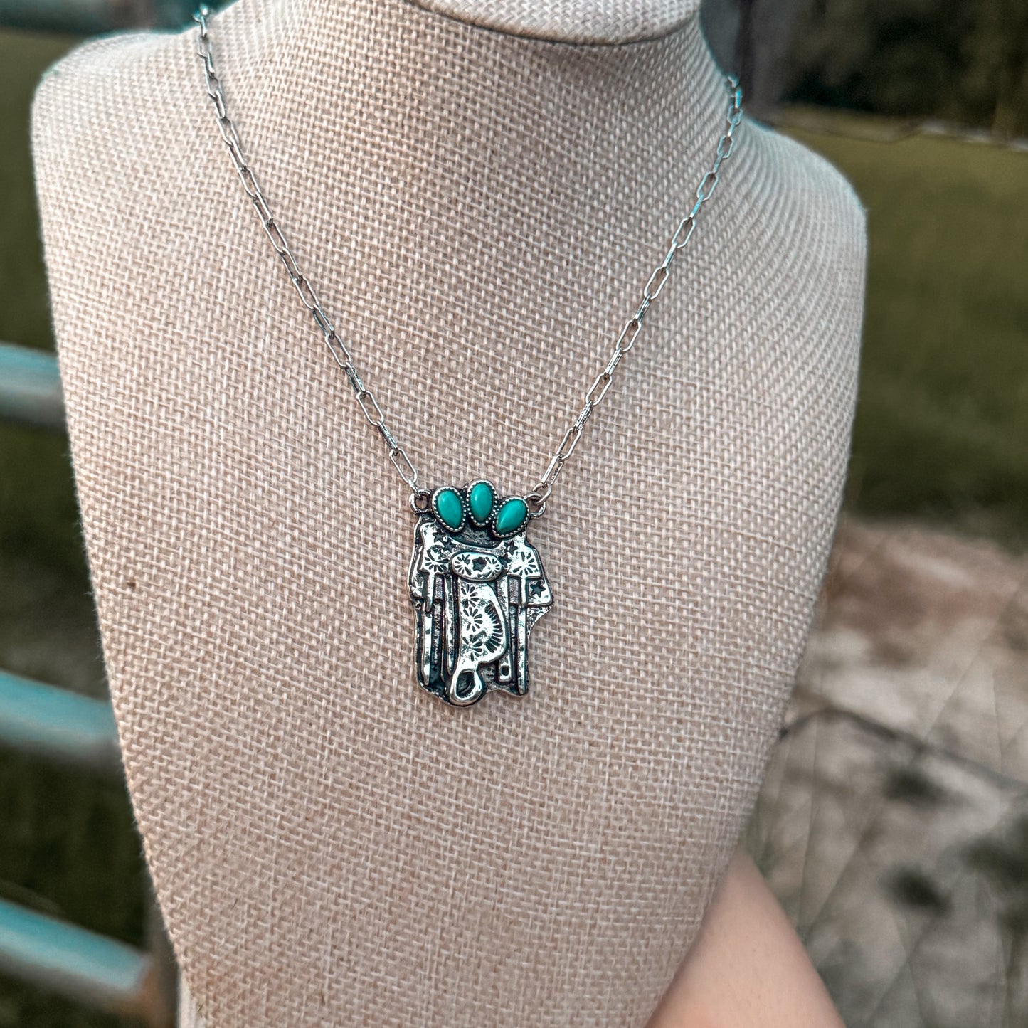 Western Turquoise Saddle Pendant Necklace