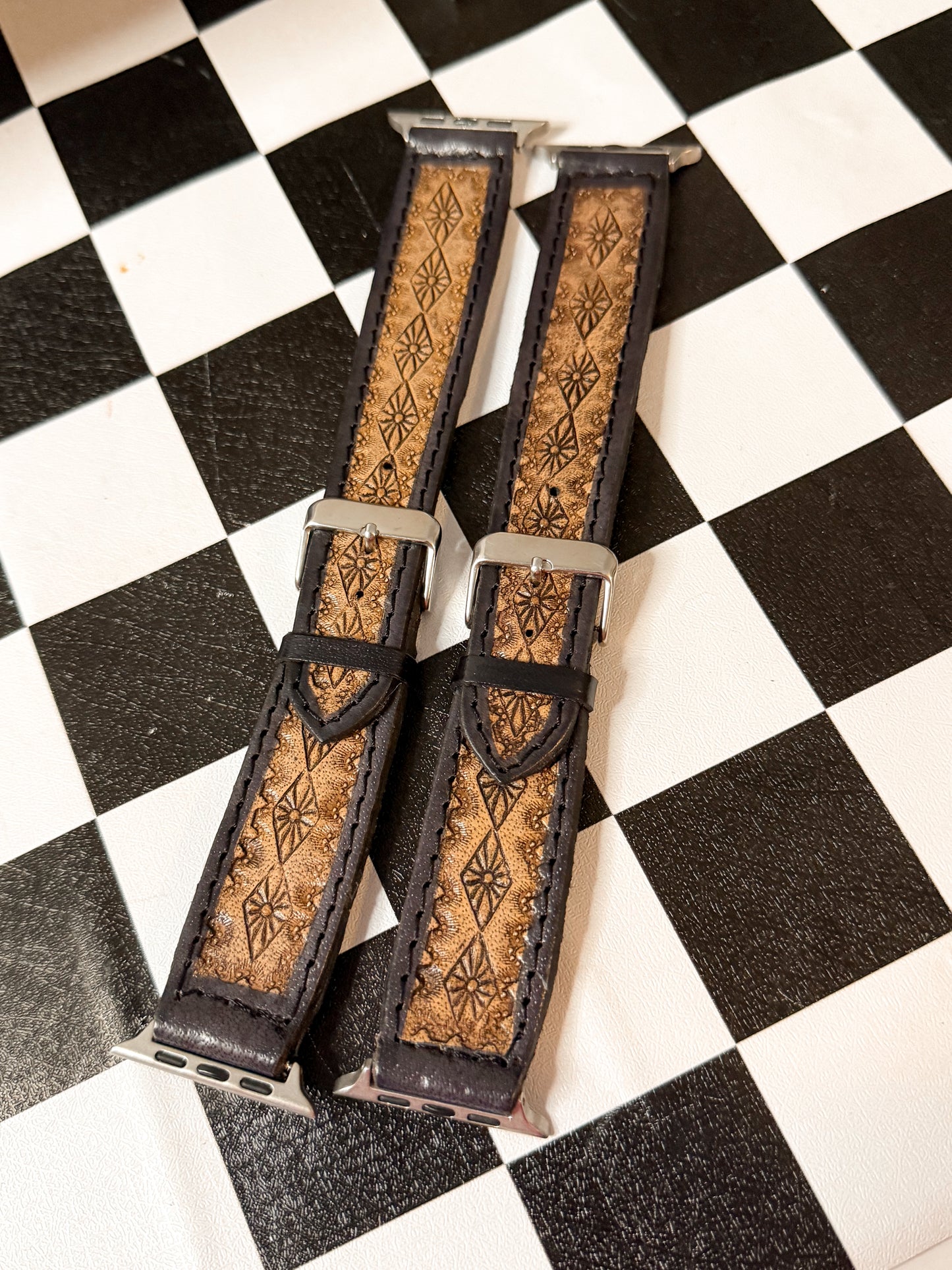 Tooled leather Apple Watch band