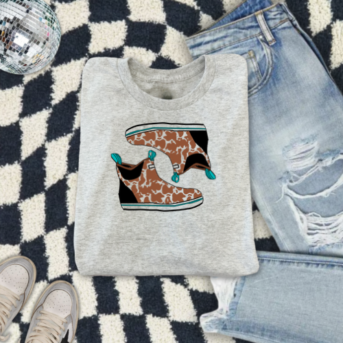 Tuff cow print boot  T-shirt