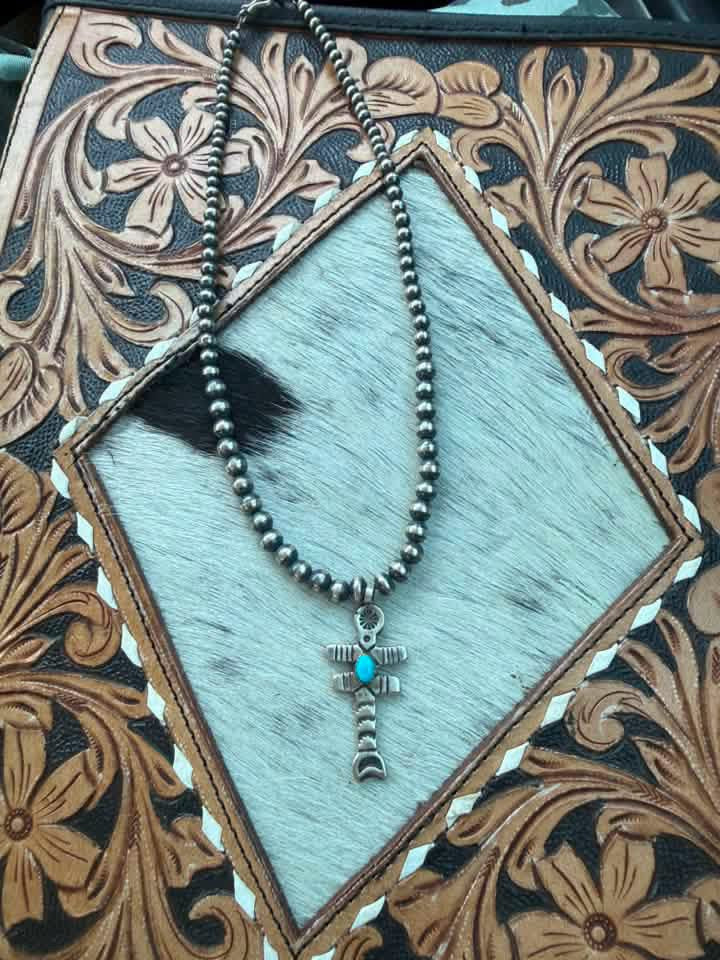 Native made pendant & sterling pearls