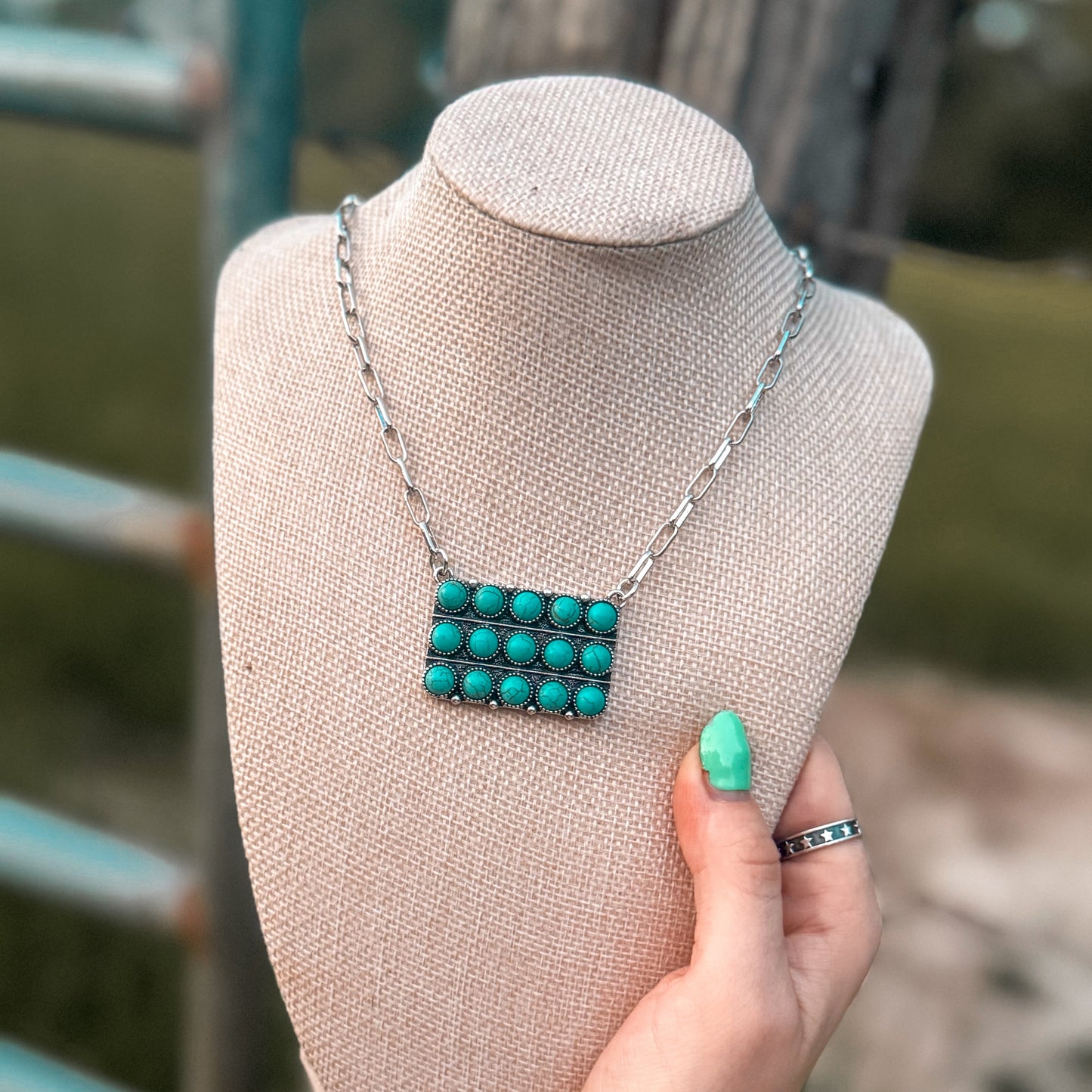 Western Turquoise Rectangle Bubble Necklace
