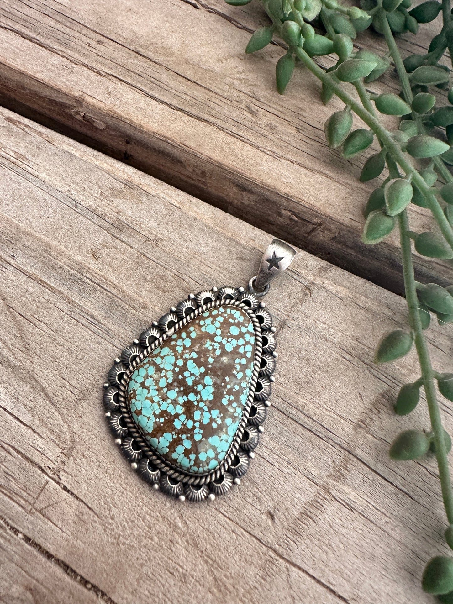 Beautiful Handmade Sterling Silver & Number 8 Turquoise Single Stone Pendant