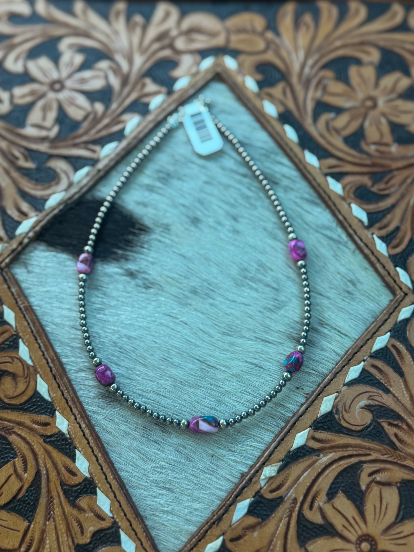 5 Pink dye Turquoise Choker and Sterling Silver Pearls