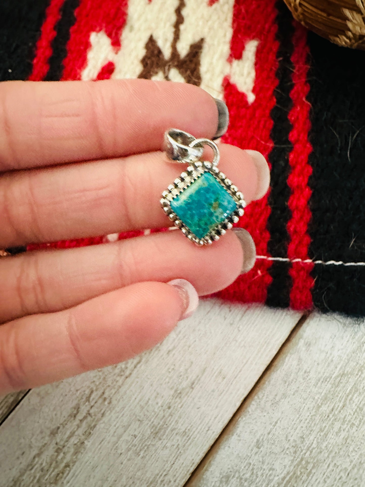 Navajo Turquoise & Sterling Silver Diamond Pendant