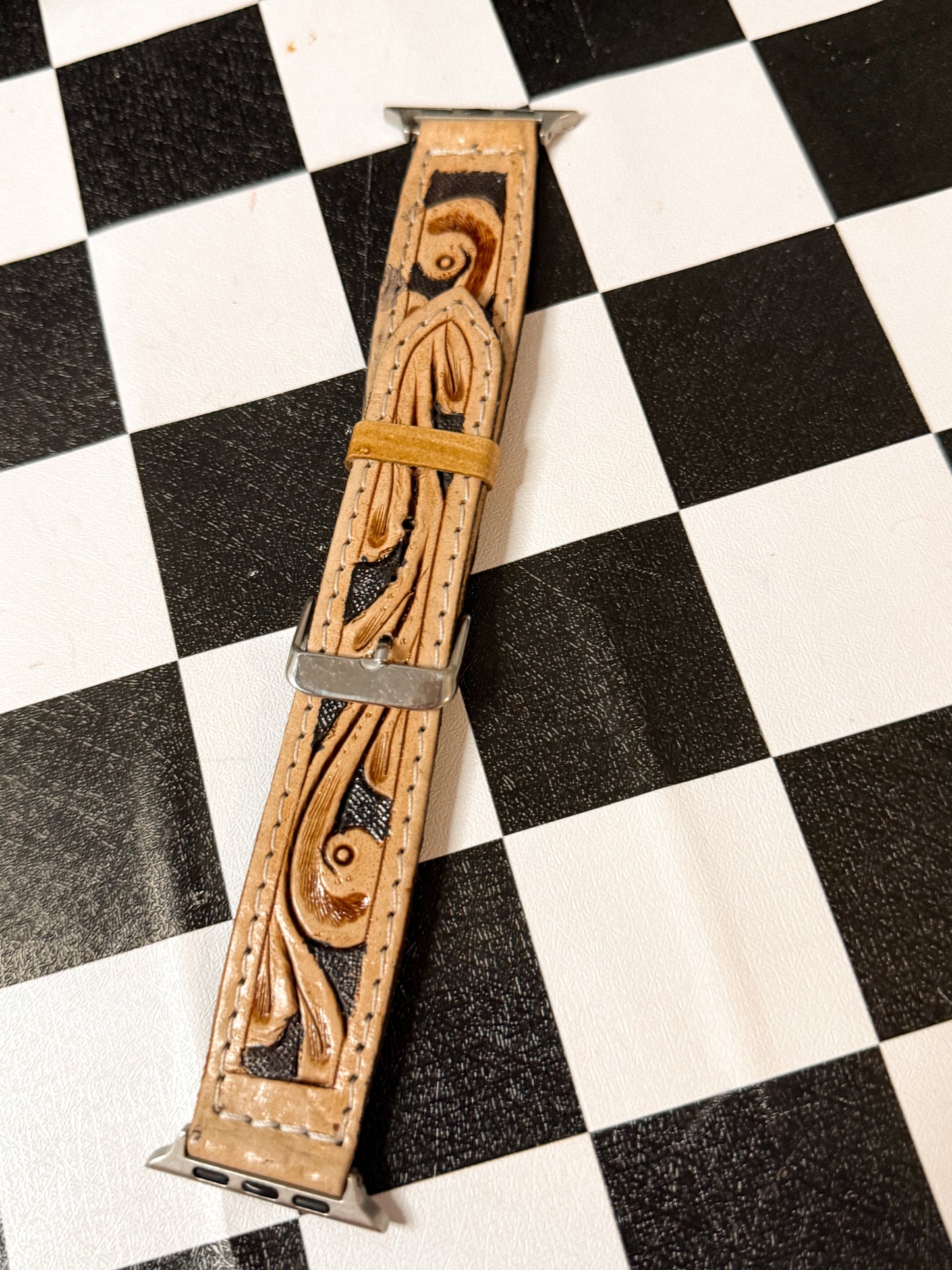 Tooled leather Apple Watch band