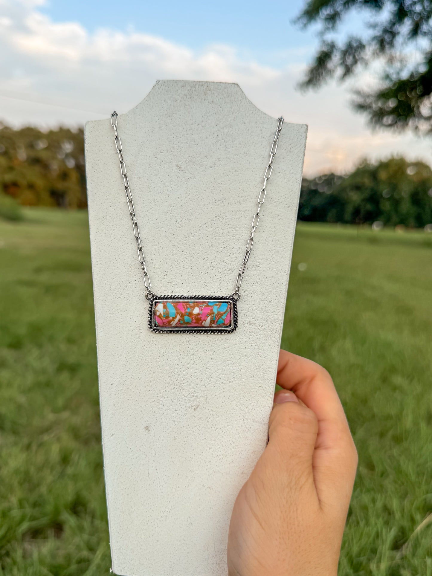 Western Cotton Candy Stone Bar Necklace