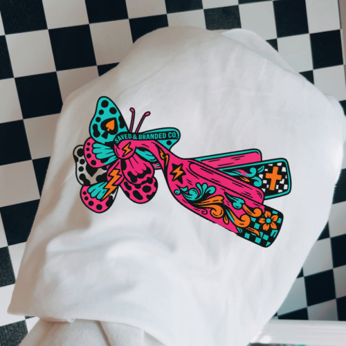Neon butterfly spurs sublimation T-shirt