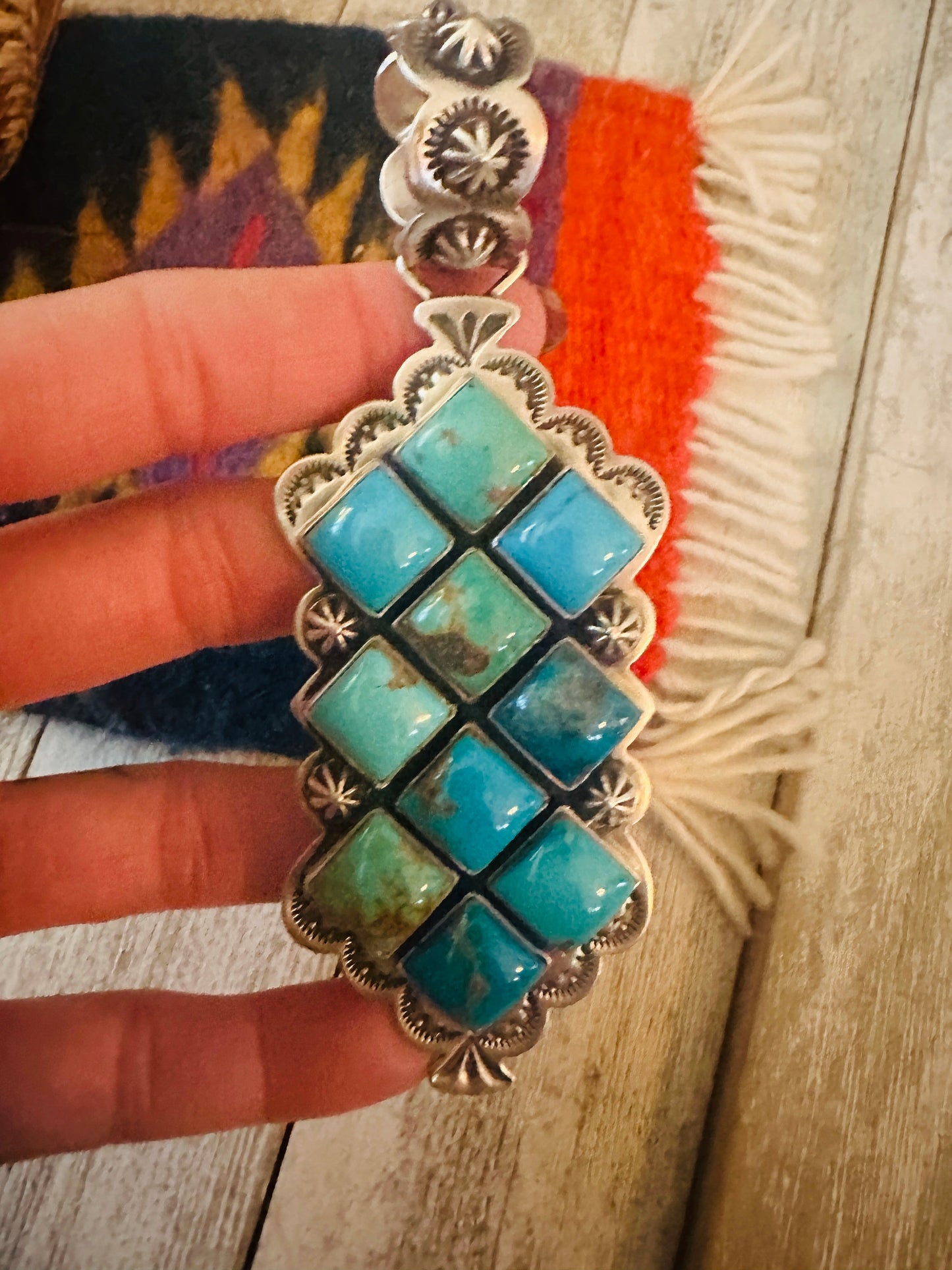 Navajo Turquoise and Sterling Silver Cluster Pendant by Charles Johnson
