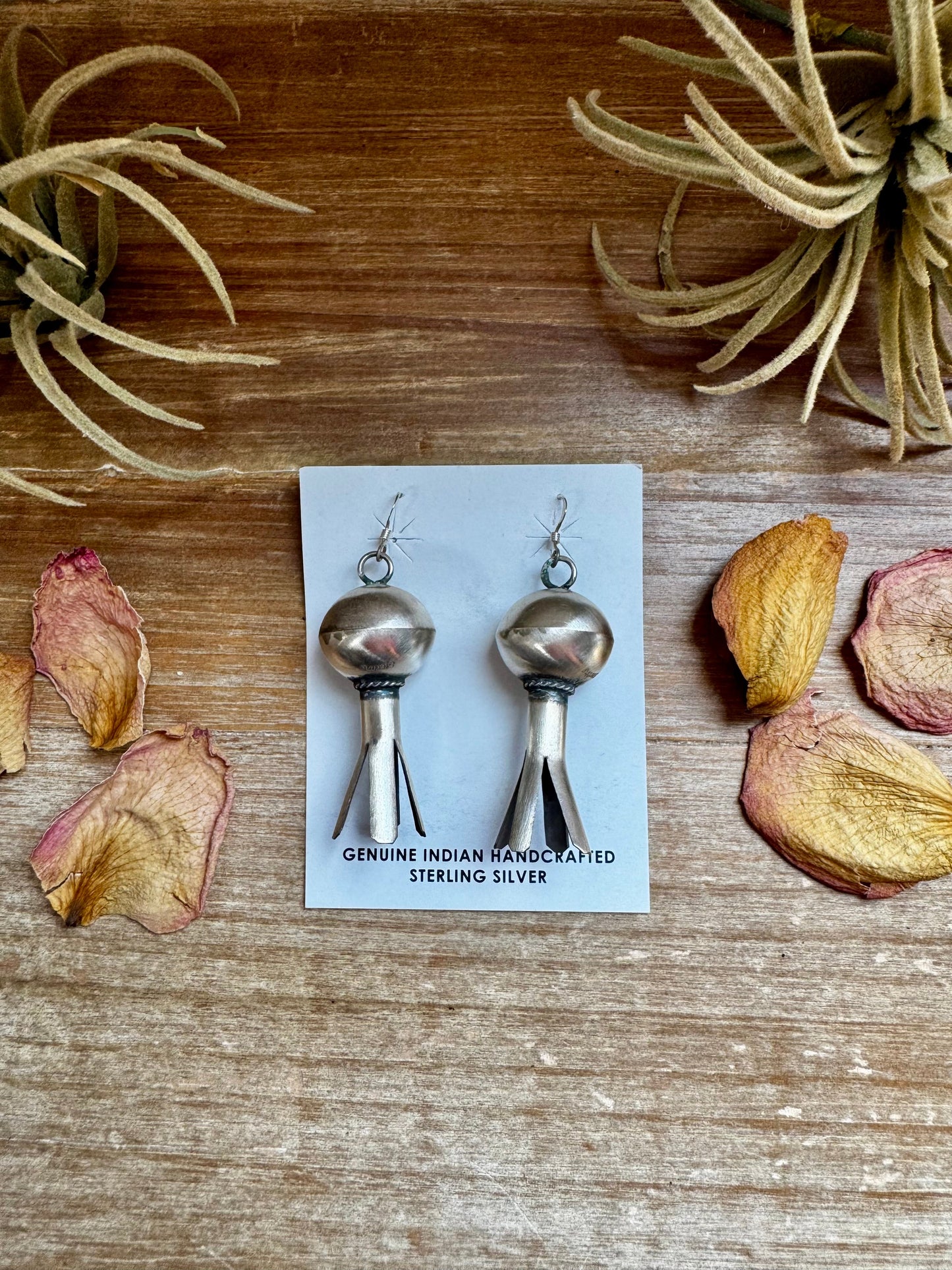 Sterling Silver Blossom Earrings – Native Made, Stamp MS, 2.5" Dangle