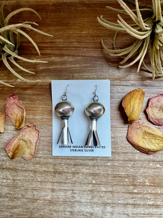 Sterling Silver Blossom Earrings – Native Made, Stamp MS, 2.5" Dangle