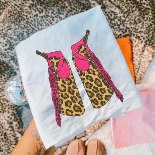 )The mix print cheetah and pink  sublimation T-shirt