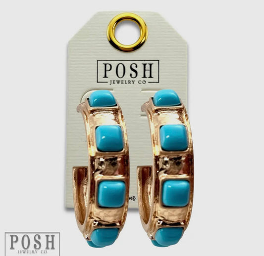 Gold and turquoise hoop earrings