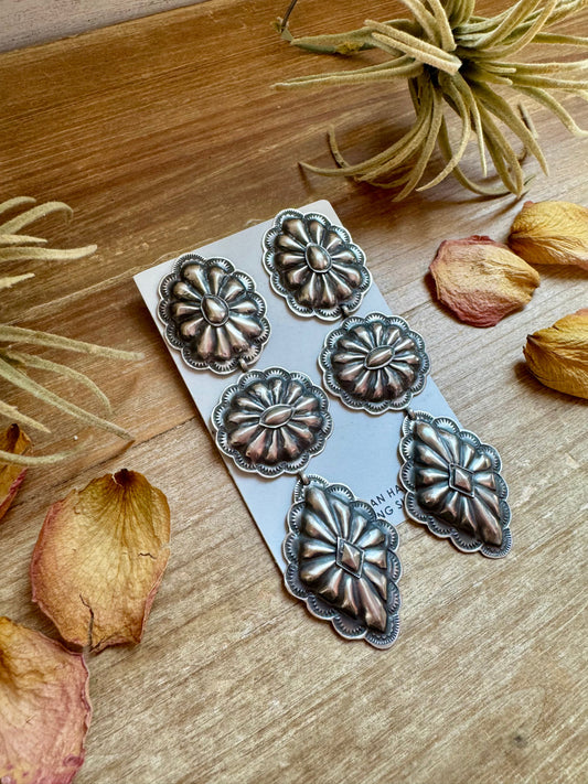 Rita Lee Sterling Silver Concho Earrings – Post & Dangle, Hand Stamped