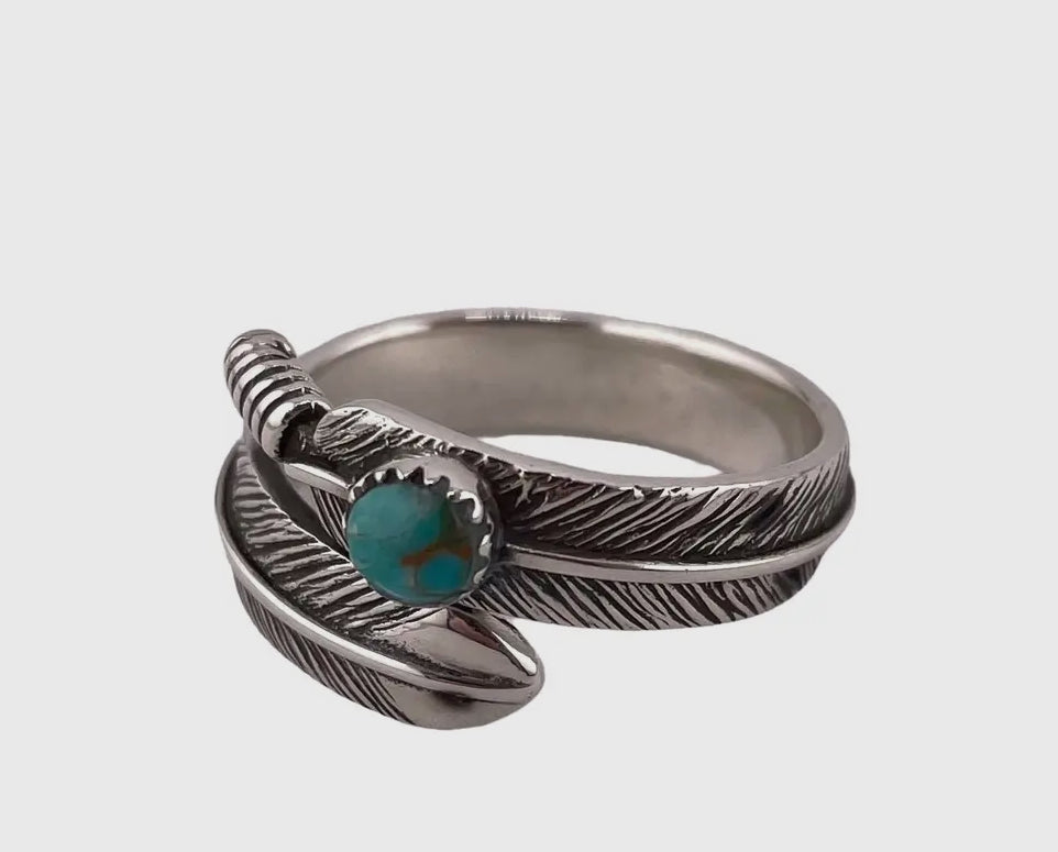 Feather turquoise stone ring