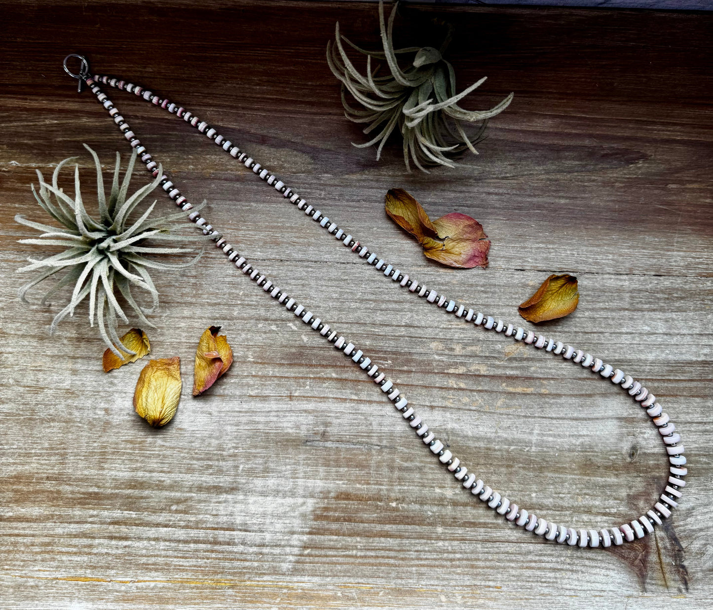 Pink Conch & Sterling Silver Pearl Necklace – 32” Long