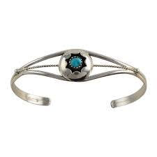 Turquoise round shadow box Navajo bracelet cuff sterling silver
