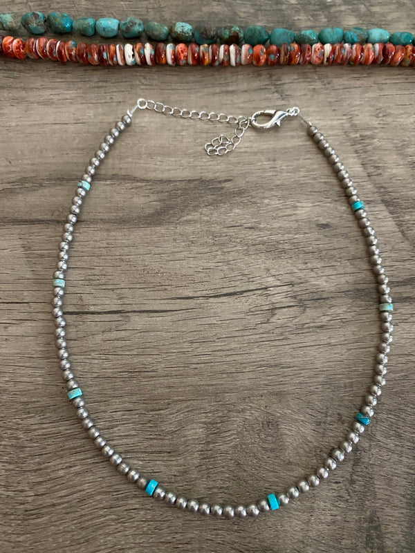 4 mm Choker Silver Plated & Verascite Turquoise