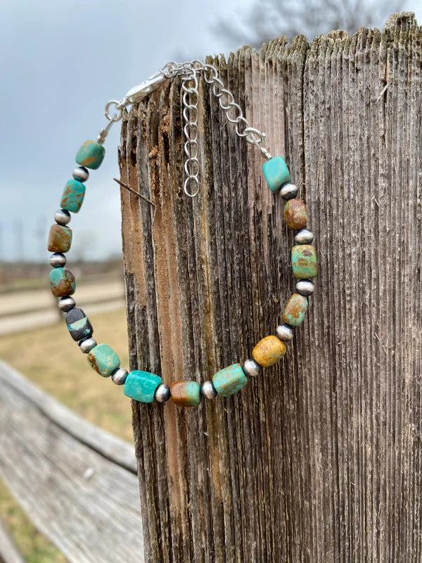 Polish turquoise and Sterling Silver Pearls Bracelet