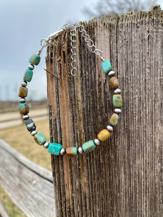 Polish turquoise and Sterling Silver Pearls Bracelet