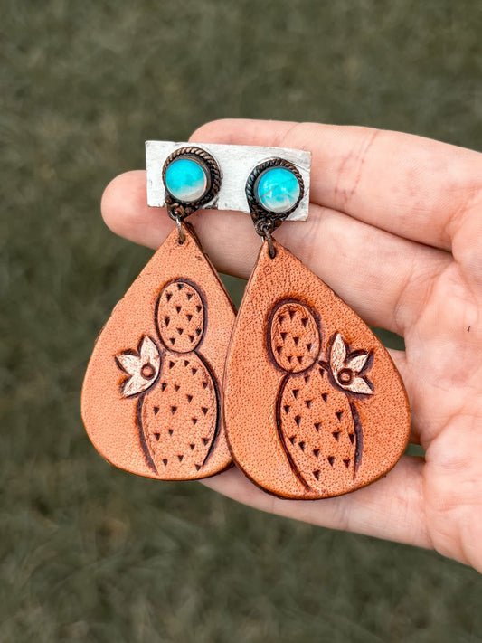 Cacti tooled leather earrings