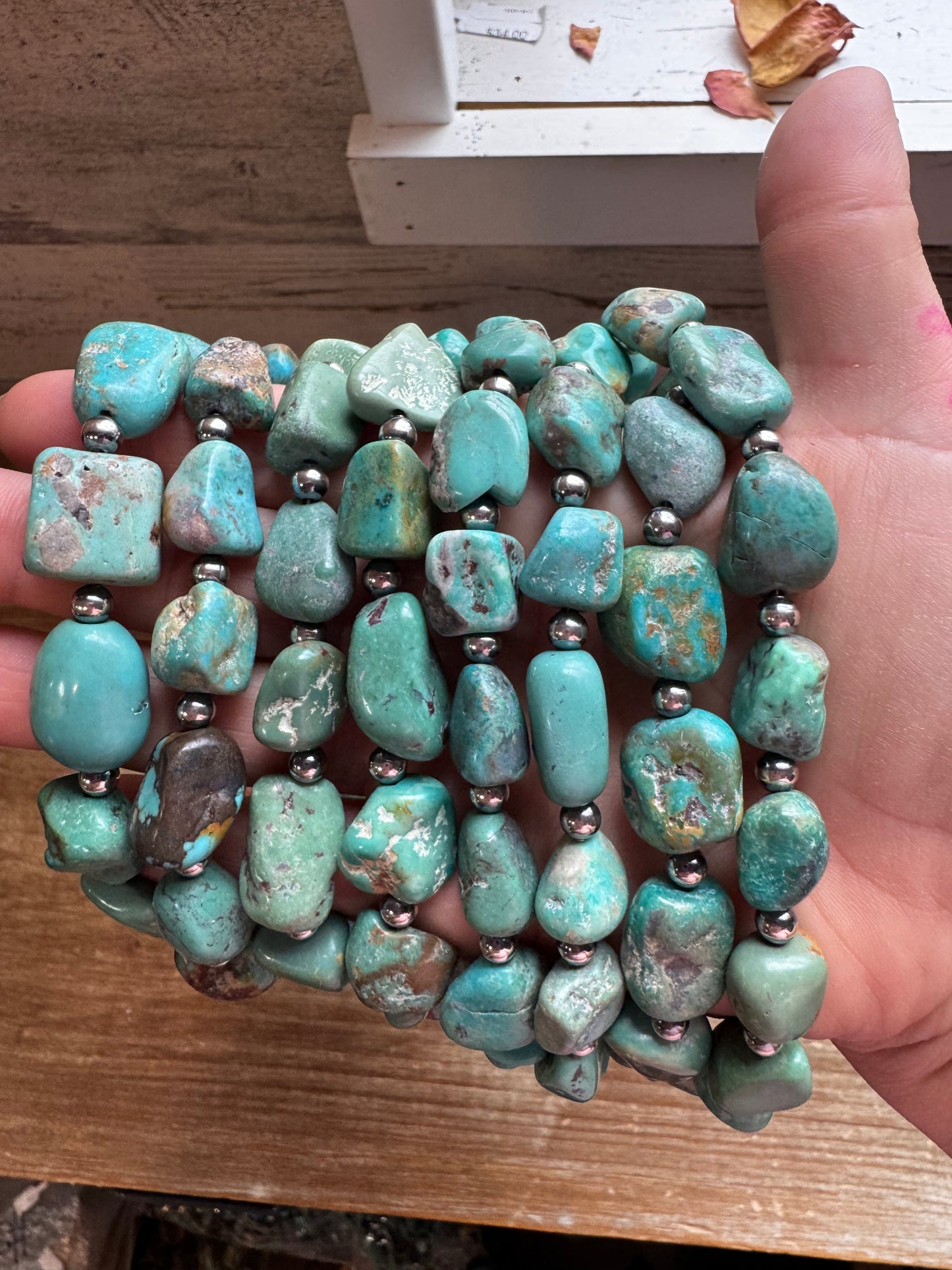 18-Inch Turquoise Nugget Necklace with 4mm Sterling Silver Pearls