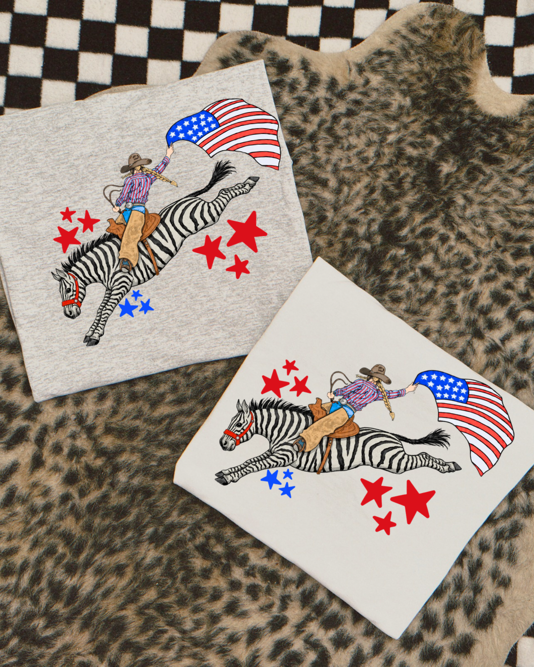 Patriotic bucking zebra  sublimation T-shirt