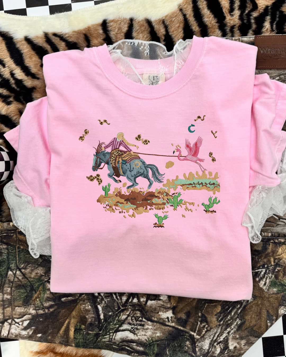 Roping flamingo comfort color tee