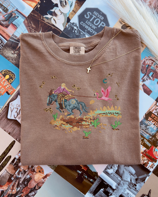Roping flamingo comfort color tee