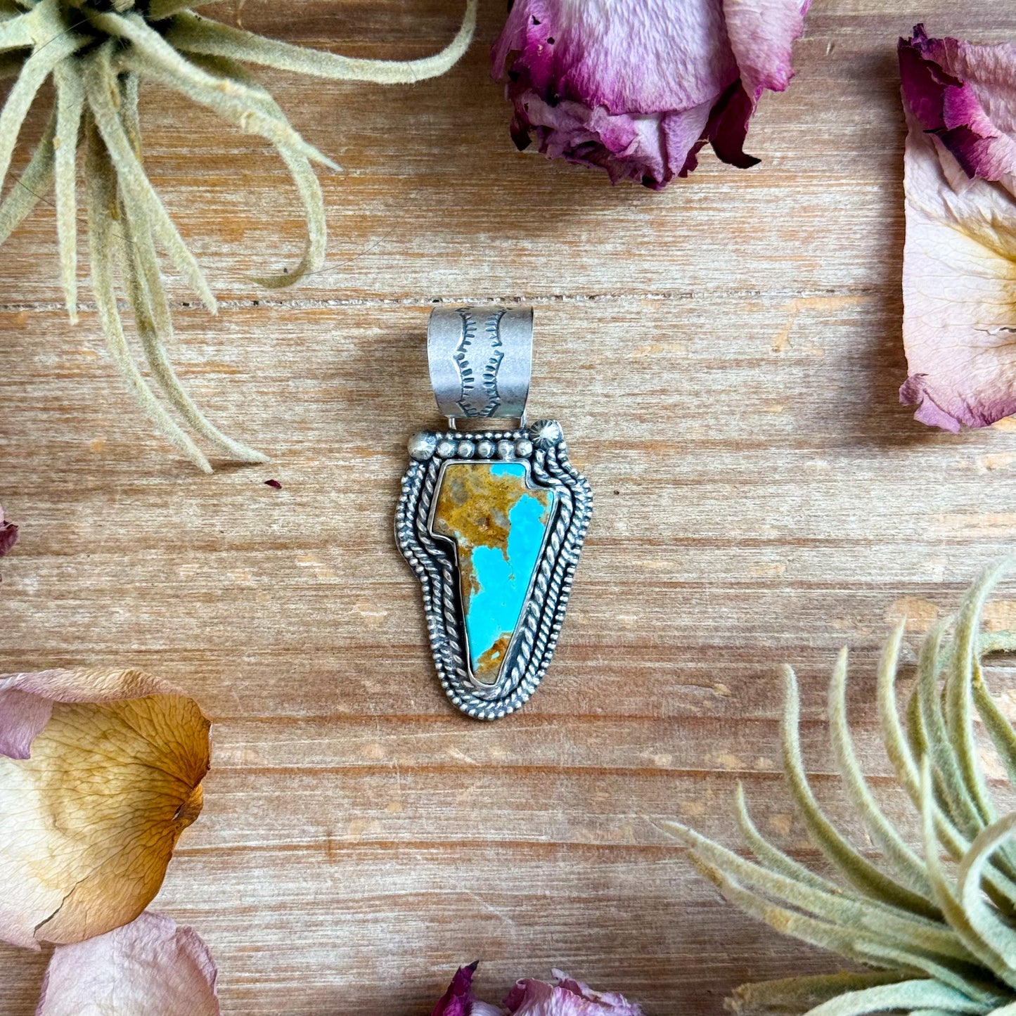 Sterling Silver Kingman Turquoise Lightning Bolt Pendant – Made by Artist Shay Pfeiffer