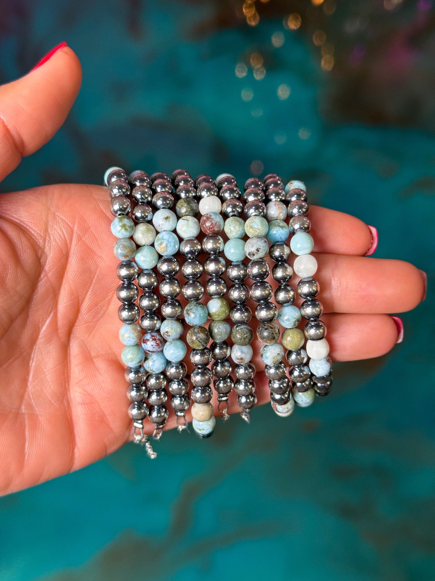 Sterling Silver & Larimar Bracelet  – 6 mm Beads