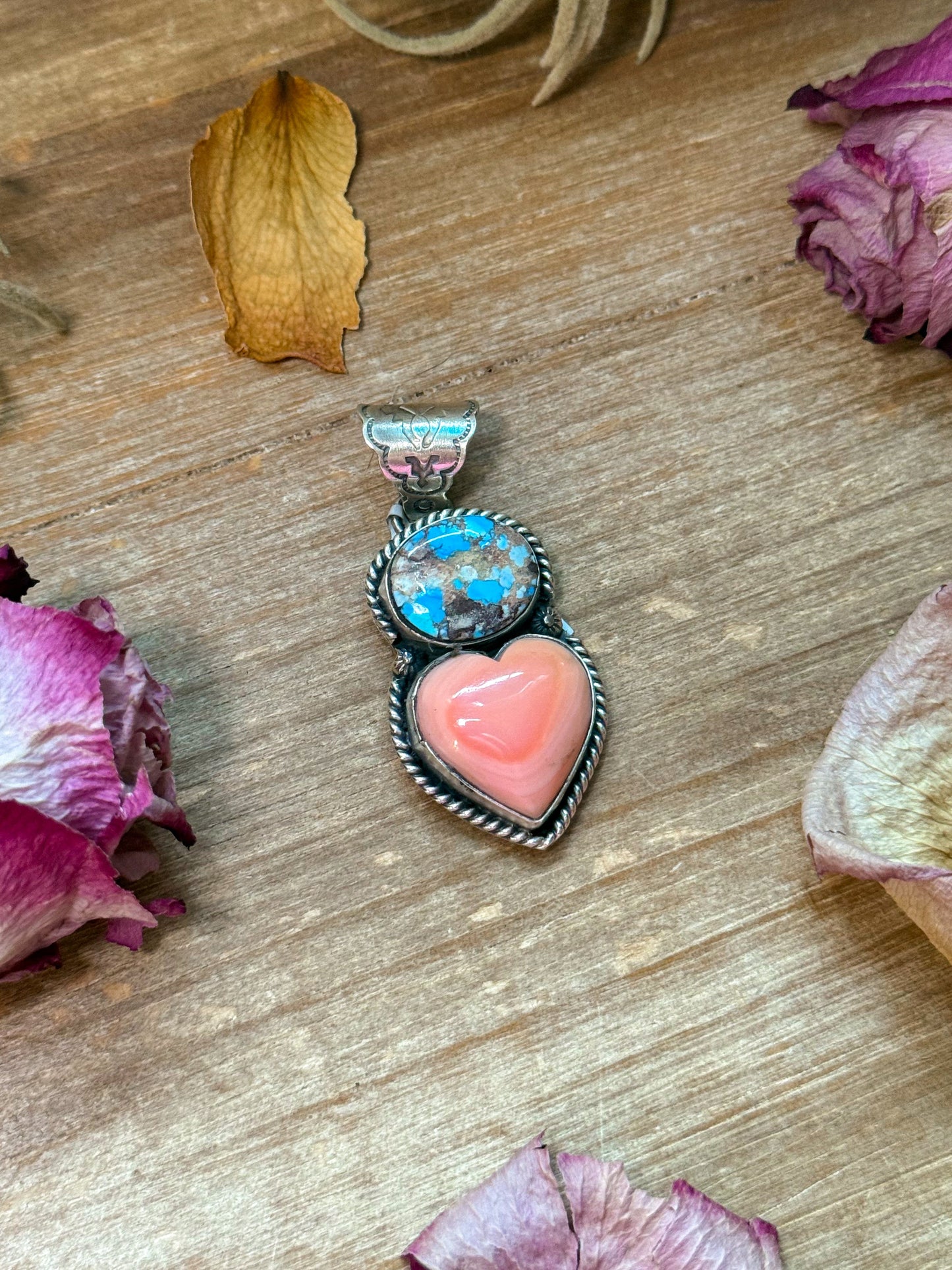 Golden Hills Turquoise & Pink Conch Sterling Silver Pendant