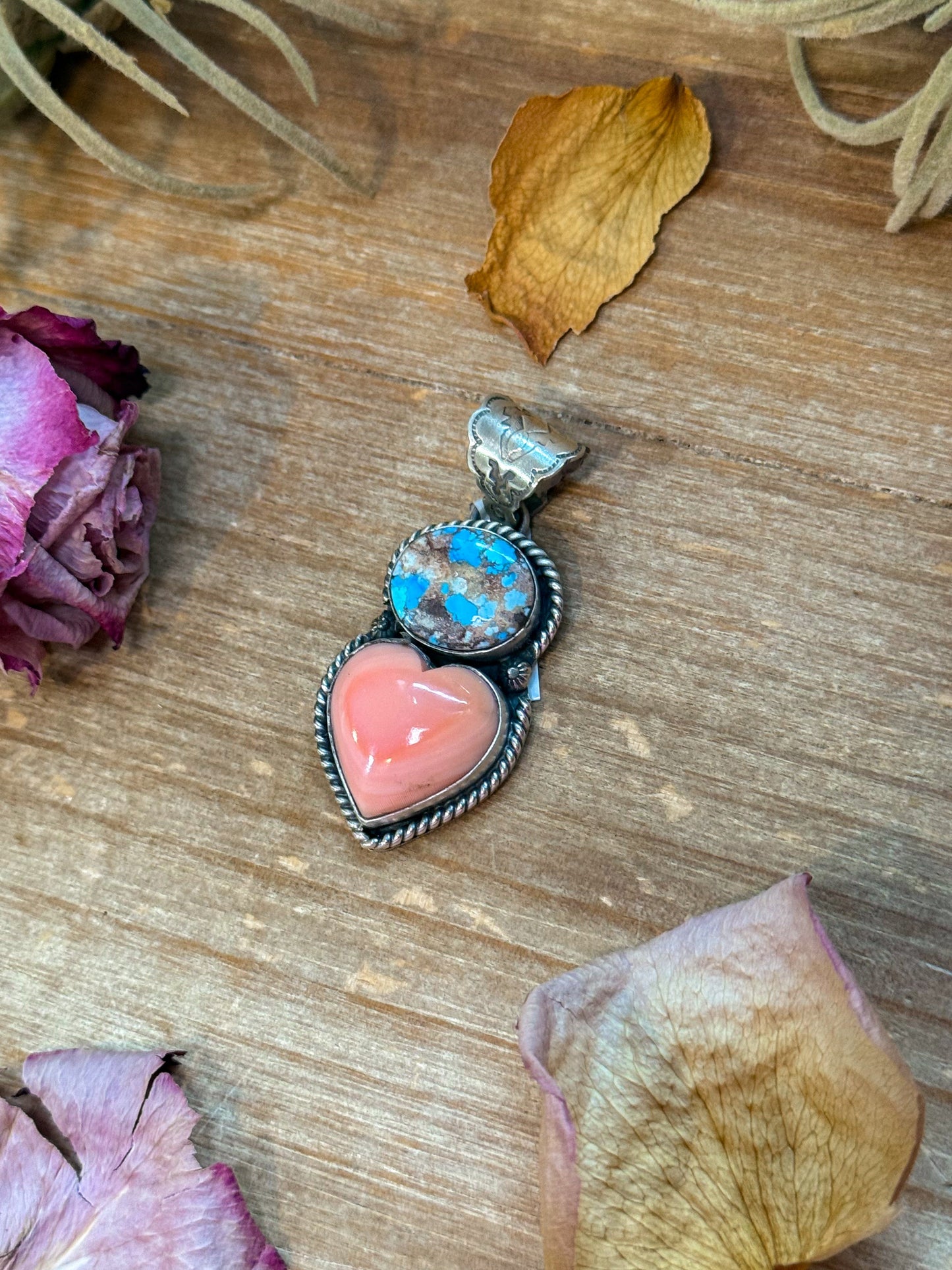 Golden Hills Turquoise & Pink Conch Sterling Silver Pendant