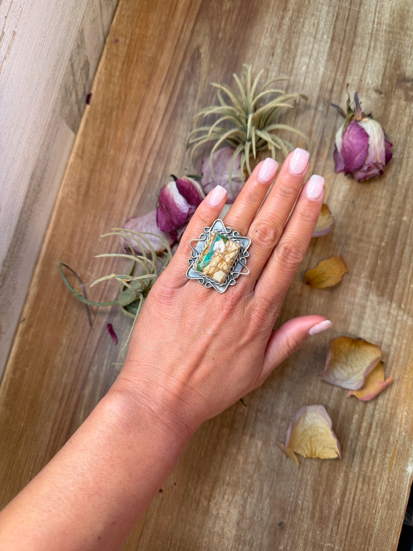 Ribbon Turquoise Sterling Silver Ring – Size 6.5 –  (Philbert Nez)