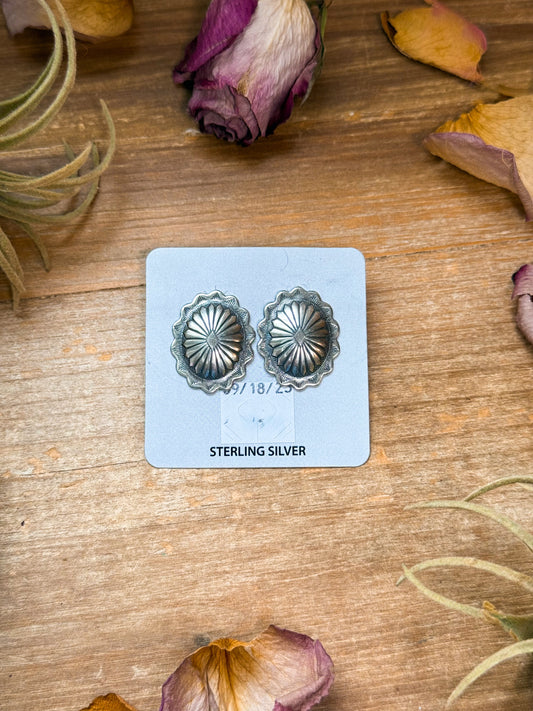 Sterling Silver Concho Stud Earrings