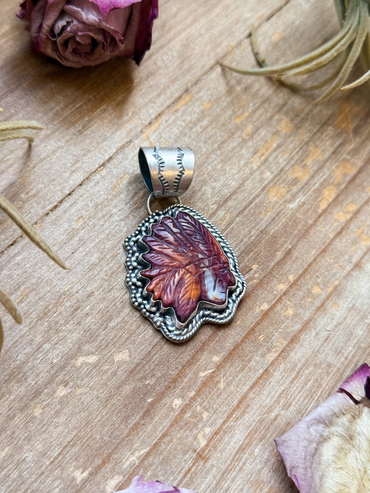 Sterling Silver Sunset Purple Spiny Oyster Chief Head Pendant – Handmade by Artist Shay Pfeiffer