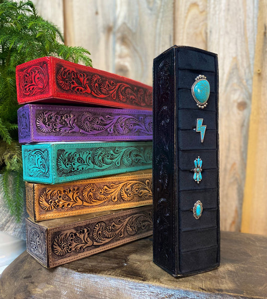 Black Tooled Leather Ring Holder