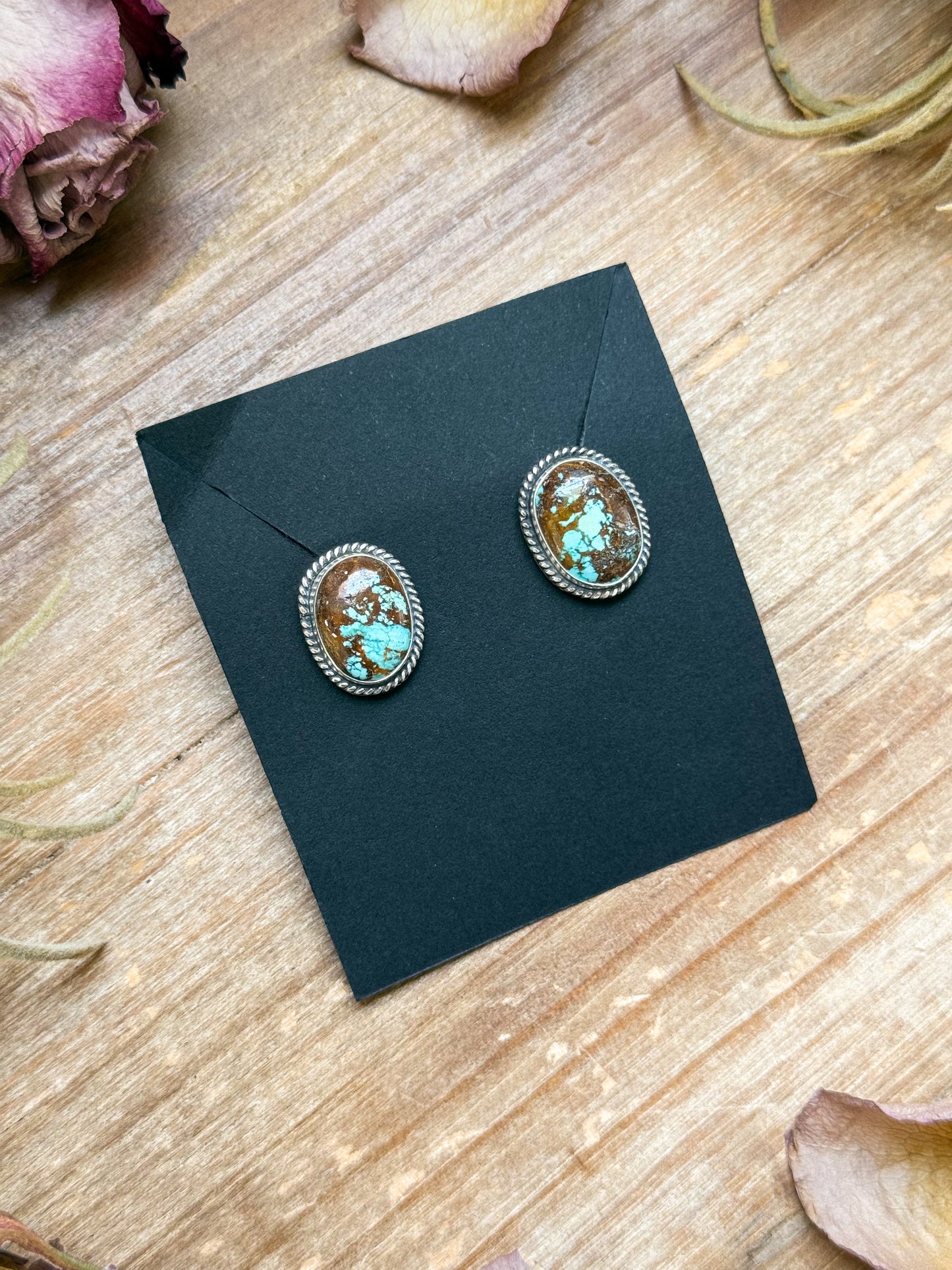 Sterling Silver Rising Phoenix Turquoise Stud Earrings – Handmade by Artist Jason Ogg