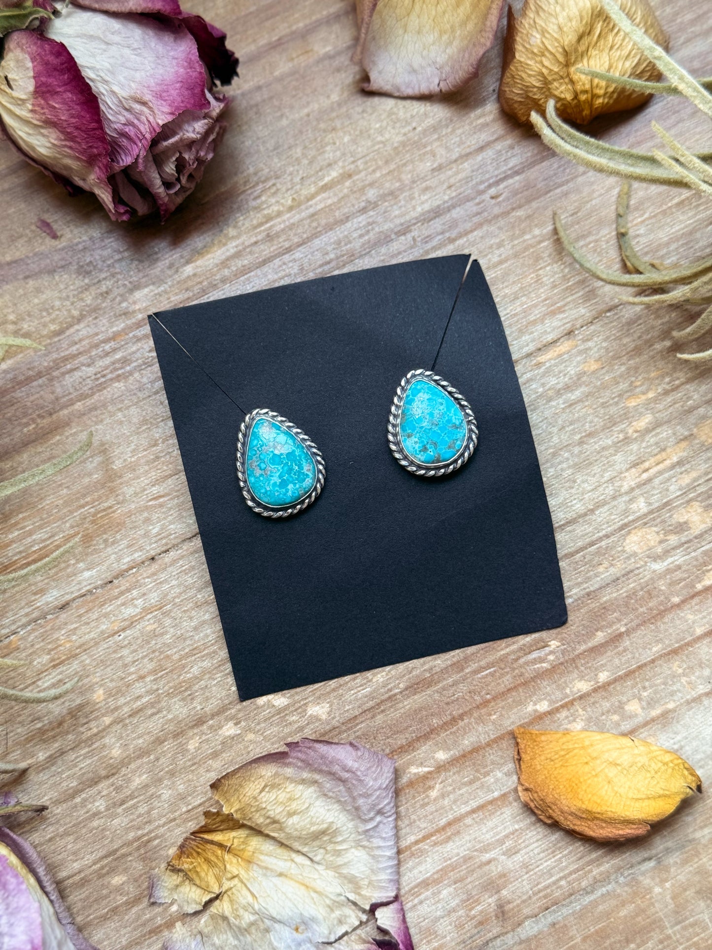 Sterling Silver Whitewater Turquoise Stud Earrings – Handmade by Artist Jason Ogg