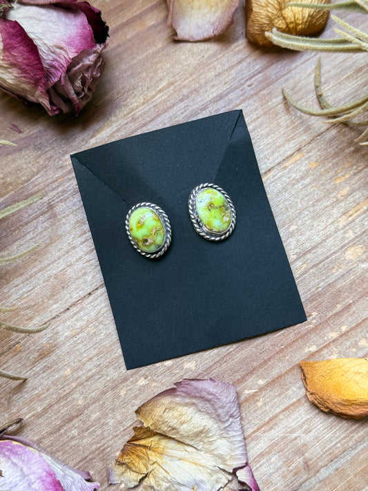 Sterling Silver Palomino Variscite Stud Earrings, Artist Jason Ogg