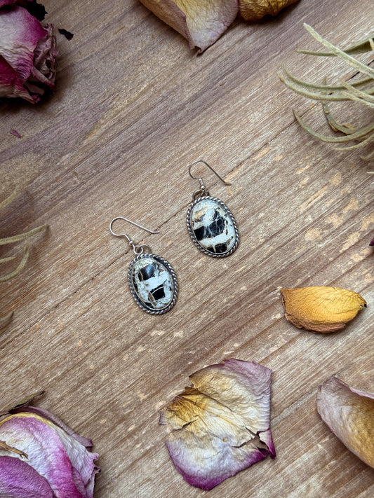 Sterling Silver White Buffalo Dangle Earrings – Handmade by Artist Jason Ogg